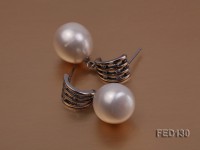 13x15mm White Oval Freshwater Pearl Earring