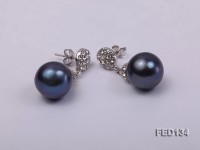 12×12.6mm Peacock Blue Round Freshwater Pearl Earring