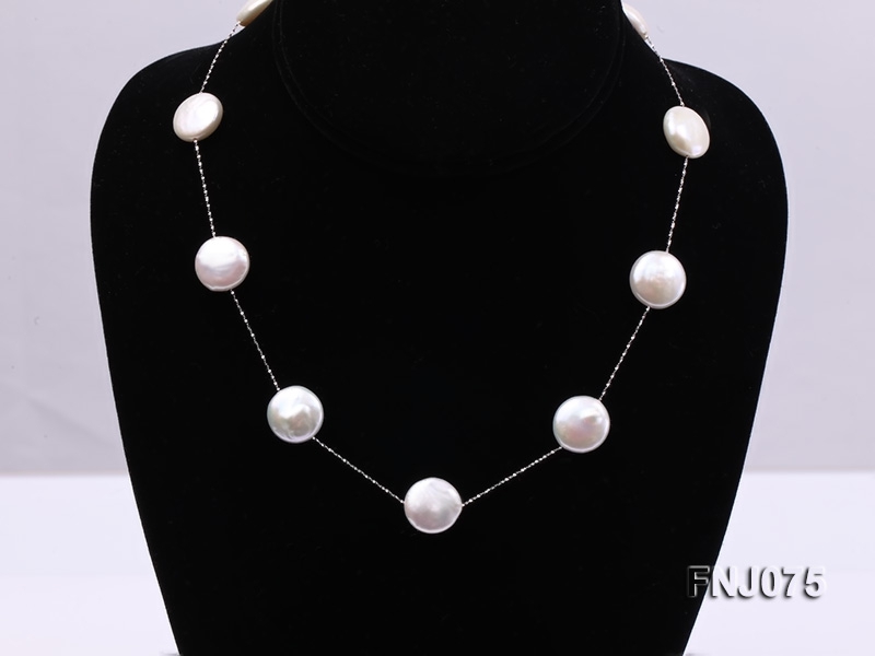 14×14.5mm White Button Pearl Station Necklace with a Gold Chain