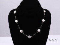11.5mm White Button Pearl Station Necklace with a Gold Chain