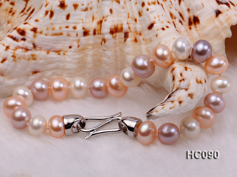 8-9mm white pink and lavender flat freshwater pearl bracelet
