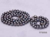 5-6mm AA Black Flat Freshwater Pearl Necklace and Bracelet Set