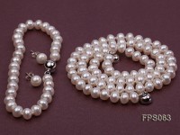 6-7mm AA White Flat Freshwater Pearl Necklace, Bracelet and Stud Earrings Set
