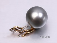 Elegant Grey 15mmTahitian Pearl Pendant with 18k Gold and Diamond