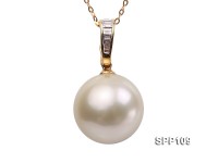 Huge 15mm Light Golden South Sea Pearl Pendant with 18k Gold and Diamond