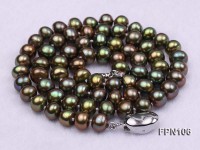 Classic 7-8mm AA Peacock Green Flat Cultured Freshwater Pearl Necklace