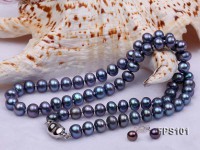 7-8mm Peacock Blue Flat Freshwater Pearl Necklace and Stud Earrings Set