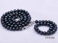 7-8mm Peacock Blue Flat Freshwater Pearl Necklace and Bracelet Set