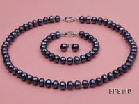 8-9mm Peacock Blue Flat Freshwater Pearl Necklace, Bracelet and Stud Earrings Set