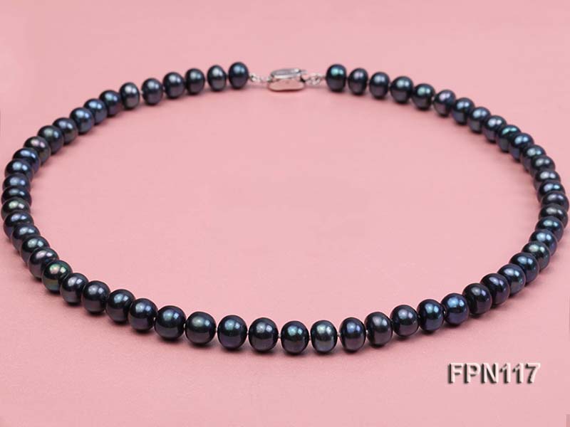 Classic 8-9mm Dark-blue Flat Cultured Freshwater Pearl Necklace