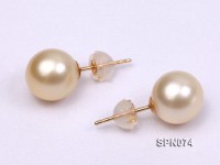 9-9.5mm AAA natural golden akoya pearl earrings in 14k gold