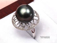 Luxurious 14.5mm Black Tahitian Pearl Ring In 925 Sterling Silver