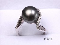 Elegant 11.5mm Black Tahitian Pearl Ring In 14k Gold and Zircon