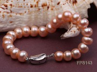 10-11mm Pink Flat Freshwater Pearl Necklace, Bracelet and Stud Earrings Set