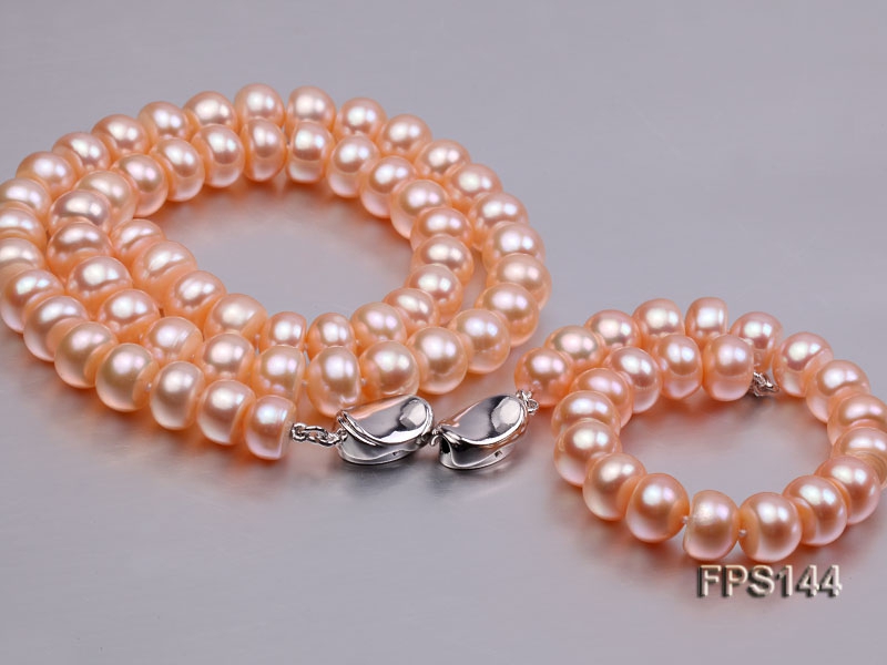 9-10mm Pink Flat Freshwater Pearl Necklace and Bracelet Set