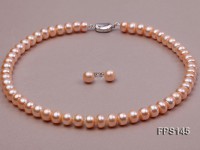 9-10mm Pink Flat Freshwater Pearl Necklace and Stud Earrings Set