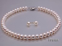 11-12mm AA White Flat Freshwater Pearl Necklace and Stud Earrings Set