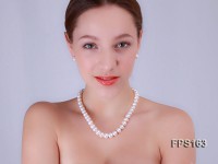 10-11mm White Flat Freshwater Pearl Necklace and Stud Earrings Set