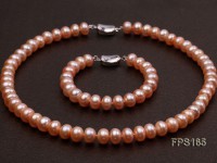 10-11mm AA Pink Flat Freshwater Pearl Necklace and Bracelet Set