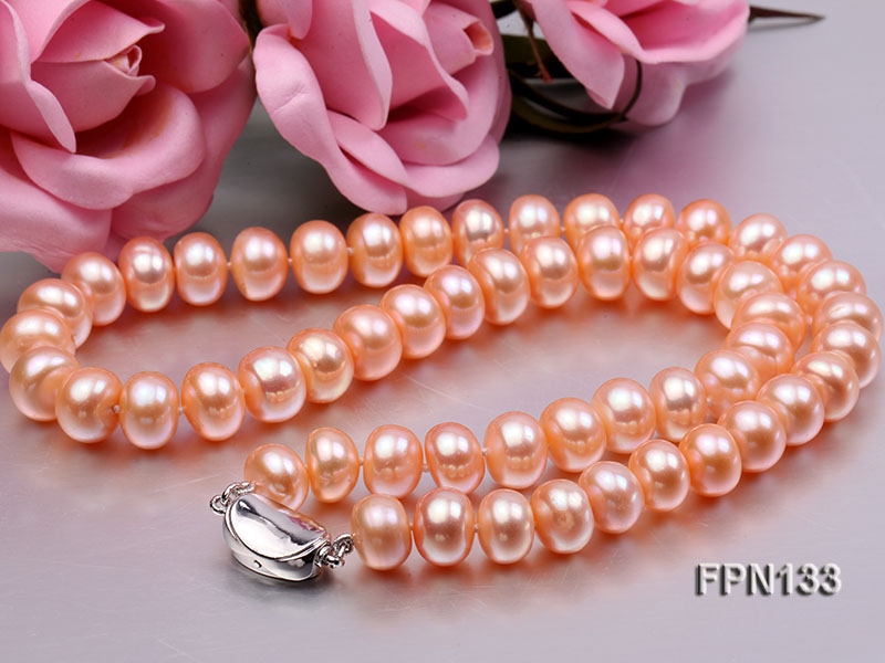 Classic 10-11mm Pink Flat Cultured Freshwater Pearl Necklace