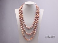three strands round Edison pearl necklace of large size 11-12mm