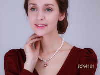 9-10mm Classic White Round Single-strand Pearl Necklace with Lustrous Pearl Pendant