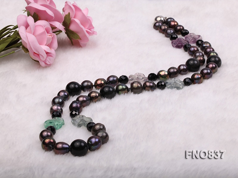 Black 12-13 rice shaped freshwater pearl necklace