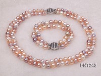 Tow-strand 8-9mm Multi-color Freshwater Pearl Necklace and Bracelet Set