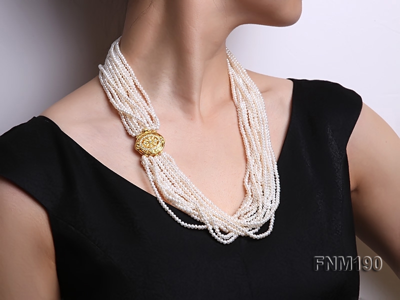 Multi strands freshwater cultures white pearl necklace