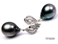 Gorgeous 13x16mm  black round tahitian pearl earring
