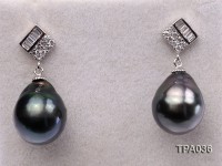 Gorgeous 13x15mm  black round tahitian pearl earring