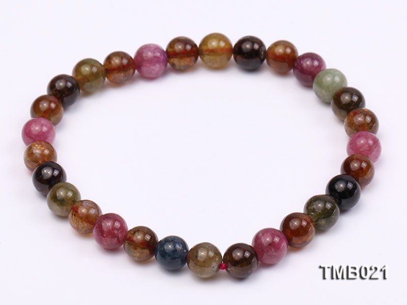 6mm Colorful Round Natural Tourmaline Beads Elasticated Bracelet