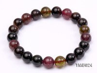 9mm Colorful Round Natural Tourmaline Beads Elasticated Bracelet