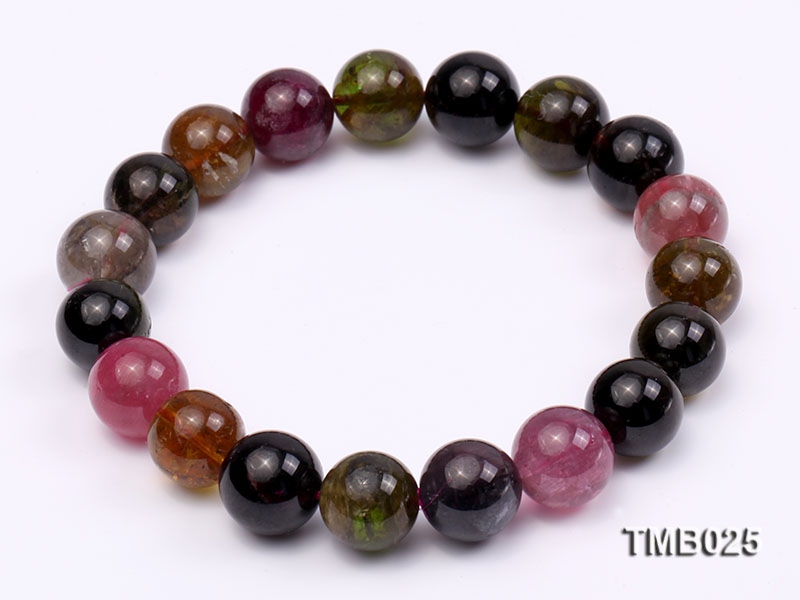 11mm Colorful Round Natural Tourmaline Beads Elasticated Bracelet