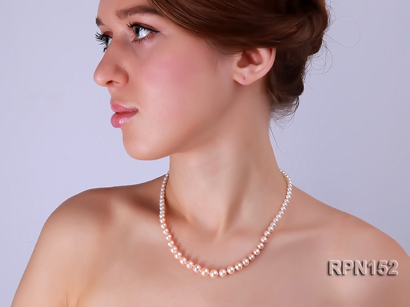Classic 4-8.5mm White & Pink Round Freshwater Pearl Necklace