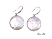 19mm White Button-shaped Freshwater Pearl Earring