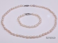 5-6mm White Rice-shaped Freshwater Pearl Necklace and Bracelet Set