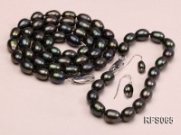7-8mm Black Rice-shaped Freshwater Pearl Necklace, Bracelet and earrings Set