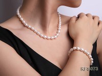 7-8mm White Rice-shaped Freshwater Pearl Necklace, Bracelet and earrings Set