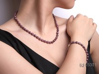 6-7mm Purple Rice-shaped Freshwater Pearl Necklace, Bracelet and earrings Set