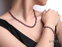 6-7mm Purple Rice-shaped Freshwater Pearl Necklace and Bracelet Set