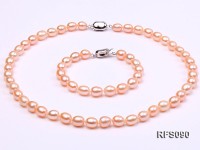 7-8mm Pink Rice-shaped Freshwater Pearl Necklace and Bracelet Set