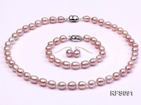 7-8mm Lavender Rice-shaped Freshwater Pearl Necklace, Bracelet and earrings Set