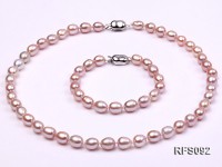 7-8mm Lavender Rice-shaped Freshwater Pearl Necklace and Bracelet Set