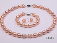 9-10mm Pink Rice-shaped Freshwater Pearl Necklace, Bracelet and earrings Set