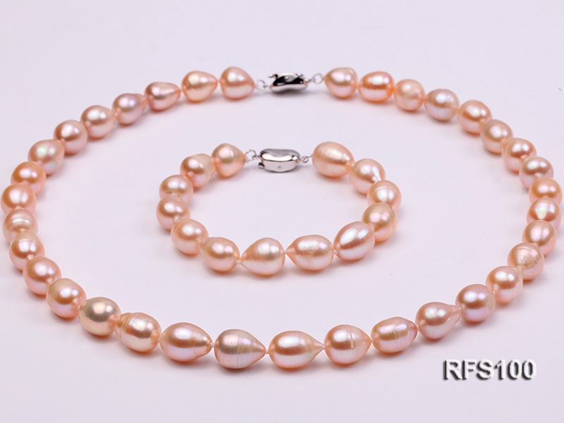 9-10mm Pink Rice-shaped Freshwater Pearl Necklace and Bracelet Set