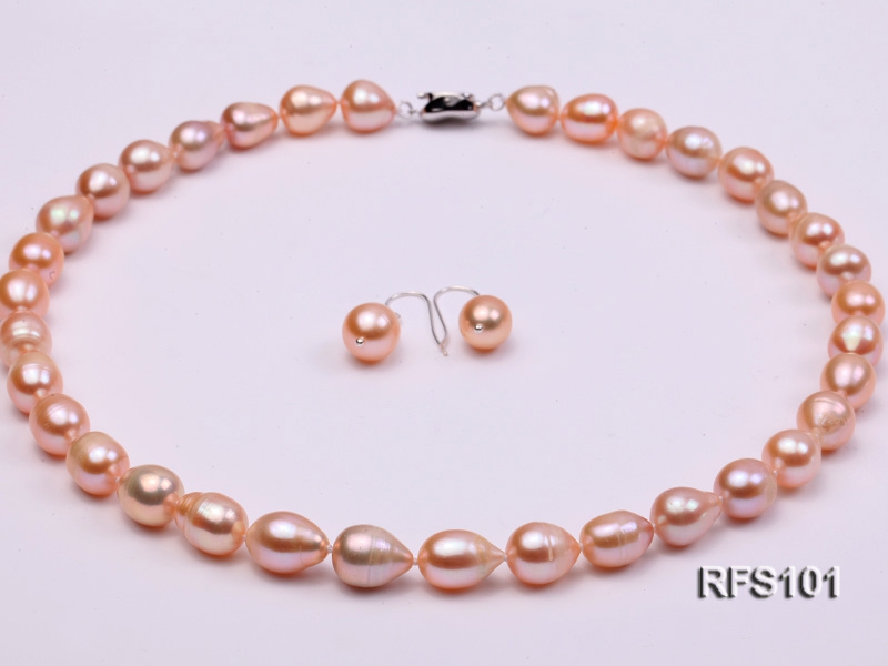 9-10mm Pink Rice-shaped Freshwater Pearl Necklace and earrings Set