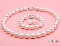 11-12mm White Rice-shaped Freshwater Pearl Necklace, Bracelet and earrings Set