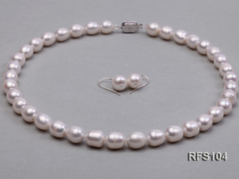 9-10mm White Rice-shaped Freshwater Pearl Necklace and earrings Set