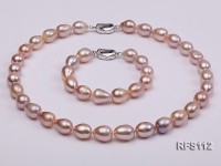 10-11mm Pink Rice-shaped Freshwater Pearl Necklace and Bracelet Set